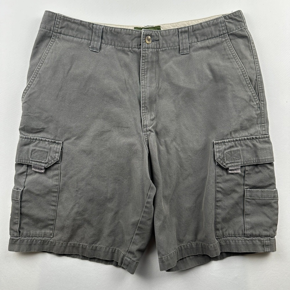 Eddie Bauer Cargo Shorts Sz 34 Gray Cotton Canvas Outdoor Hiking Casual Gorpcore